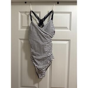 NWOT Kona Sol Women's Navy Striped One Piece Swimsuit MEDIUM